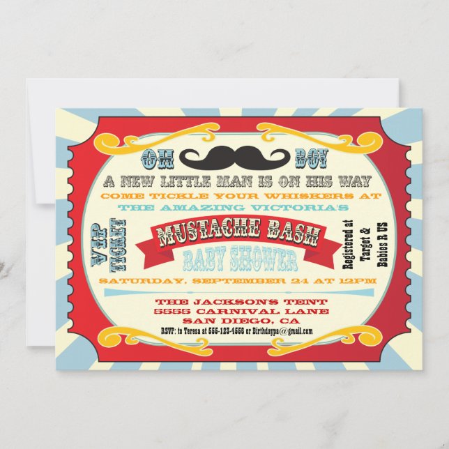 Mustache Bash Baby Shower Einladung (Vorderseite)