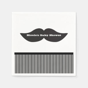Mustache Bash Black & White Strip Party Napkins Serviette