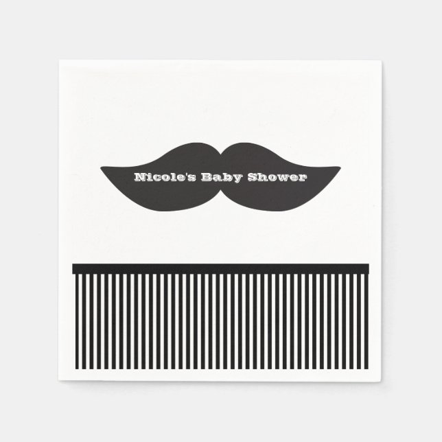 Mustache Bash Black & White Strip Party Napkins Serviette (Vorderseite)