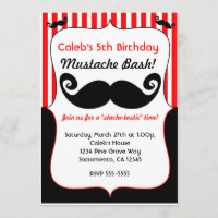 Mustache Bash Red White Black Striping Einladung