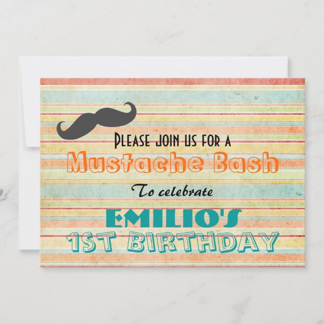 Mustache Birthday Bash Einladung (Vorderseite)