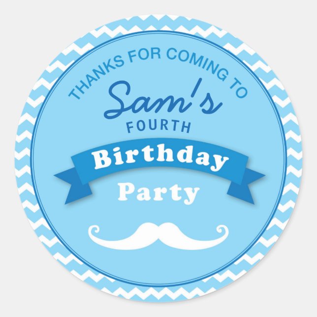 Mustache Birthday Party Danke Sticker (Vorderseite)