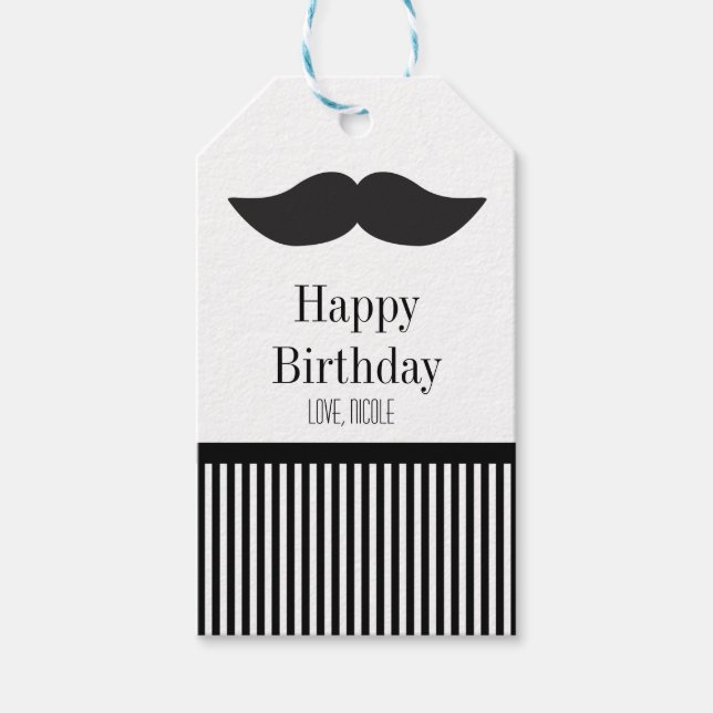 Mustache Black & White Stripes Party Geschenk-Tag Geschenkanhänger (Vorderseite)