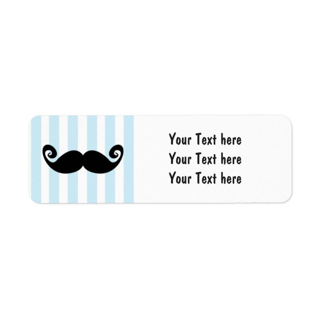 Mustache Blue Striping Birthday Party Labels (Vorne)