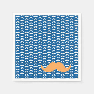 Mustache Blue White Orange Ihn farbenfroher Spaß Serviette