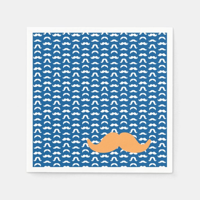 Mustache Blue White Orange Ihn farbenfroher Spaß Serviette (Vorderseite)