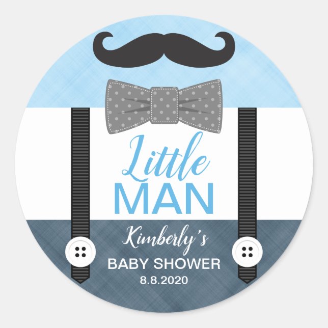 Mustache bow Krawatte Baby Blue Marine Junge Babyd Runder Aufkleber (Vorderseite)