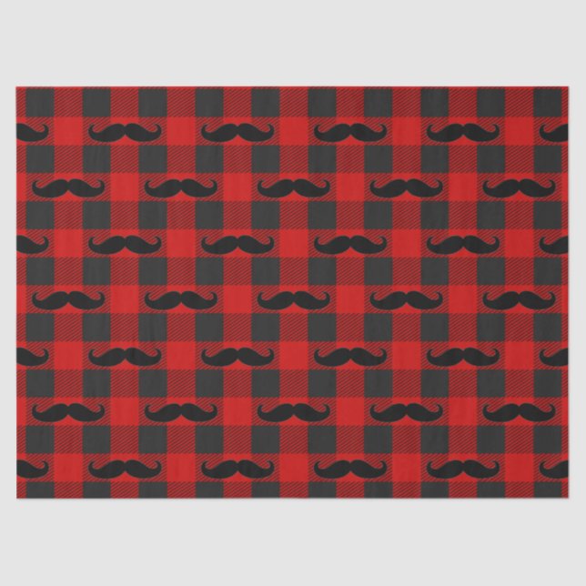 Mustache Buffalo Kariertes Muster Schwarz und Rot Seidenpapier (Vorderseite)