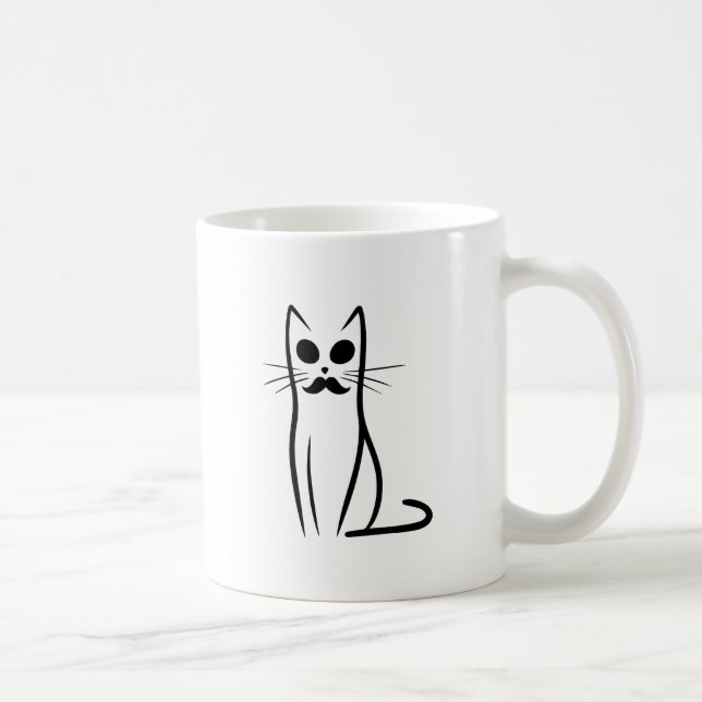 Mustache Cat Vater Abstrakt Cat Papa Funny Minimal Kaffeetasse (Rechts)