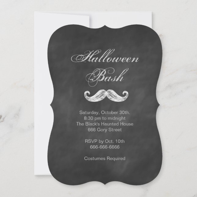Mustache Chalkboard Halloween-Party Einladung (Rückseite)