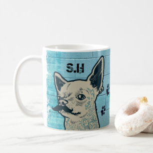 Mustache Chihuahua Graffiti Monogram Kaffeetasse