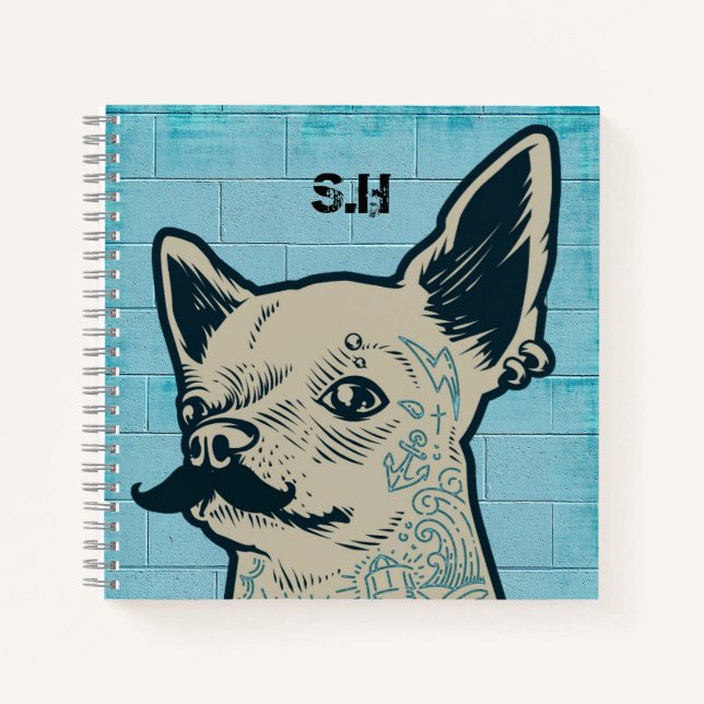 Mustache Chihuahua Graffiti Monogram Notizbuch (Vorderseite)