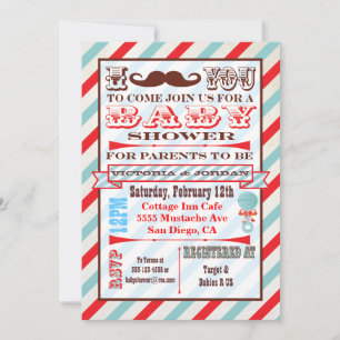 Mustache Couples Kinderdusche Einladungen