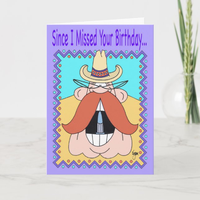 MUSTACHE COWBOY Belated Birthday Card Karte (Vorderseite)