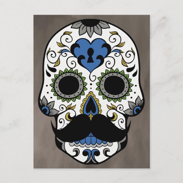 Mustache Day of the Dead Sugar Skull Postkarte (Vorderseite)
