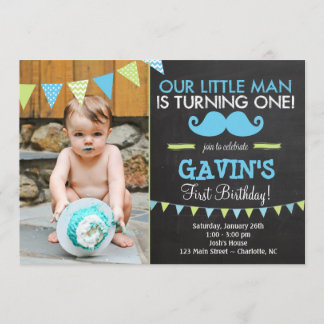 Mustache Erster Geburtstag Einladung