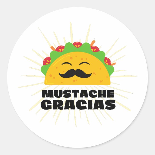 Mustache Gracias, Spanglisch Runder Aufkleber (Vorderseite)