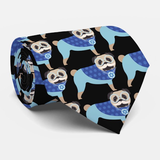 Mustache Hanukkah Mops Krawatte (Gerollt)