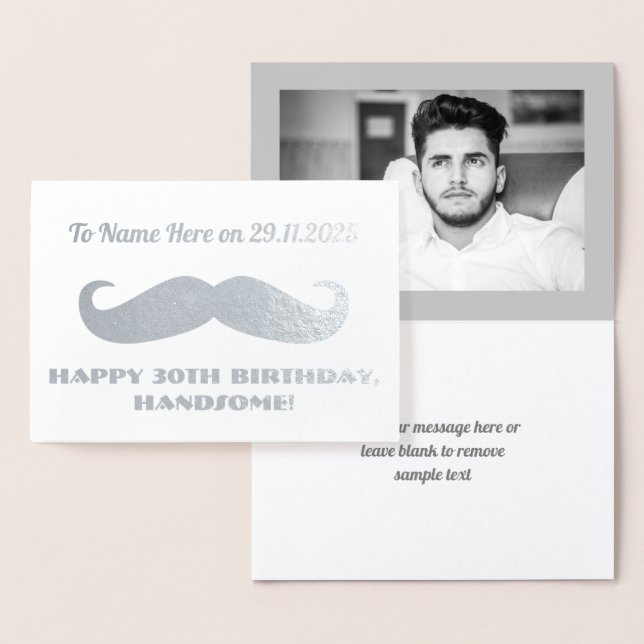 Mustache Happy Birthday Handsome Humory Silver Folienkarte (Anzeige)