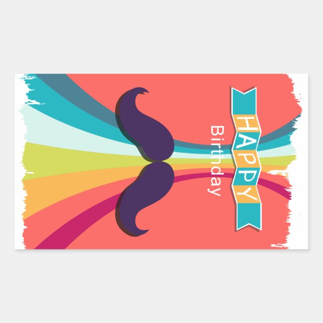 Mustache Happy Birthday Rechteckiger Aufkleber (Vorderseite)