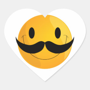 Mustache Happy Face Emoji Herz-Aufkleber