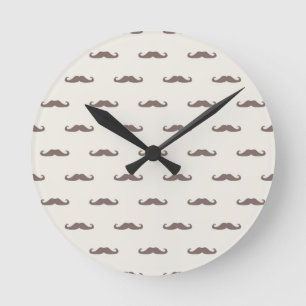 Mustache-Hipster-Muster 3 Runde Wanduhr