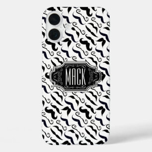 Mustache Hipster Pattern iPhone 16 Plus Hülle