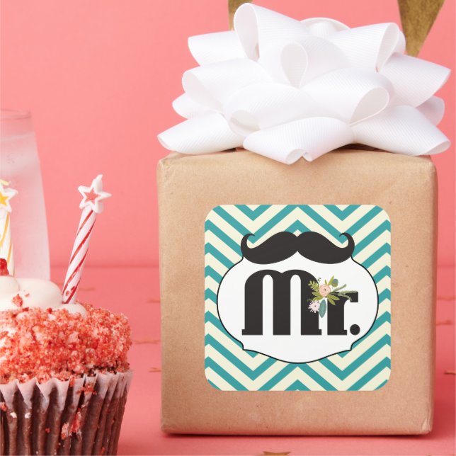 Mustache Hipster Pattern Quadratischer Aufkleber (Party)