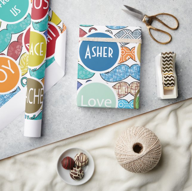 Mustache Hipster Retro Personalisiertes Foto Geschenkpapier (Kunsthandwerk)