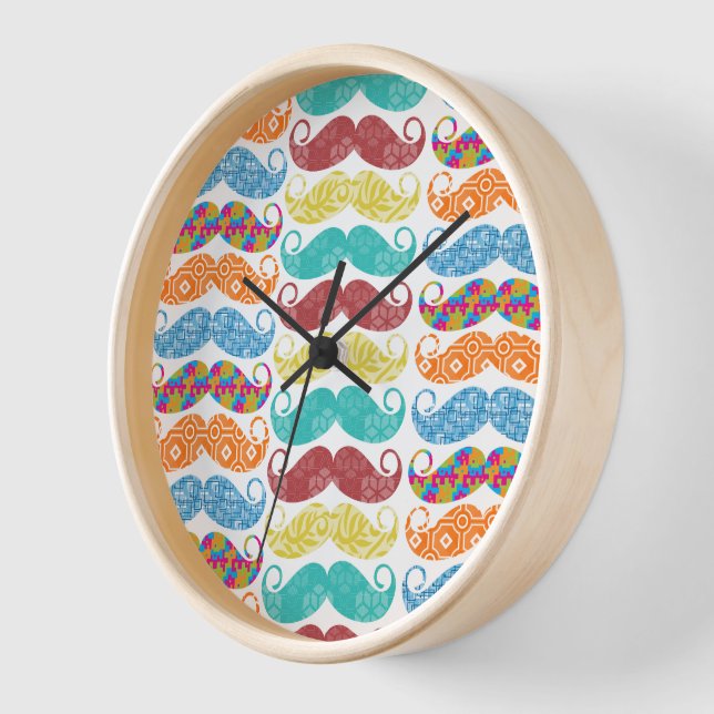 Mustache Hipster Vintag Retro Wanduhr (Winkel)