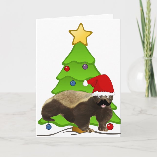 Mustache Honey Badger Santa Feiertagskarte (Vorderseite)