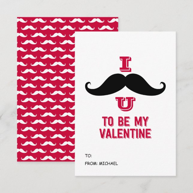 Mustache Kids Classroom Valentine Card Einladung (Vorne/Hinten)