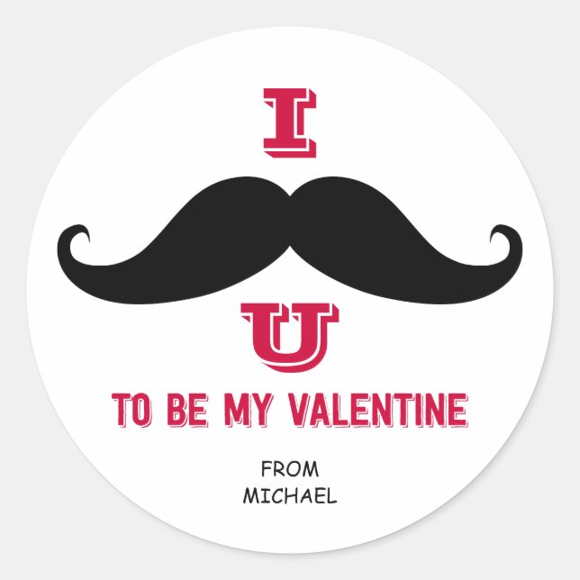 Mustache Kids Classroom Valentine Stickers (Vorderseite)