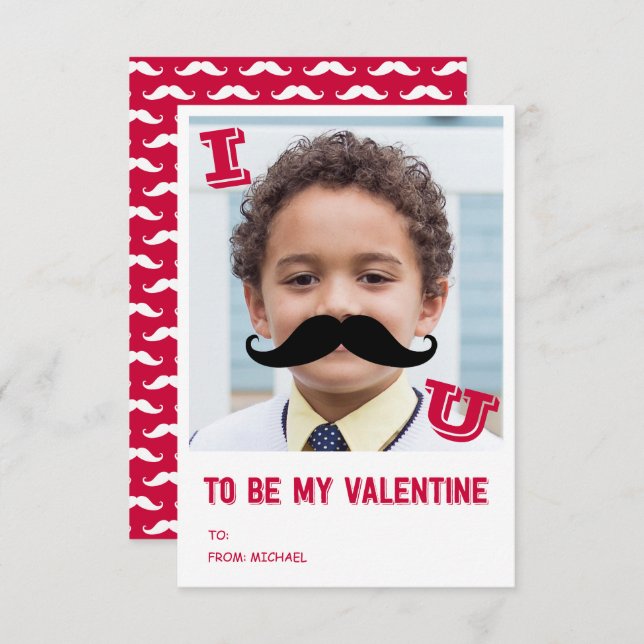 Mustache Kinder Klassenzimmer Valentine Fotokarte Einladung (Vorne/Hinten)