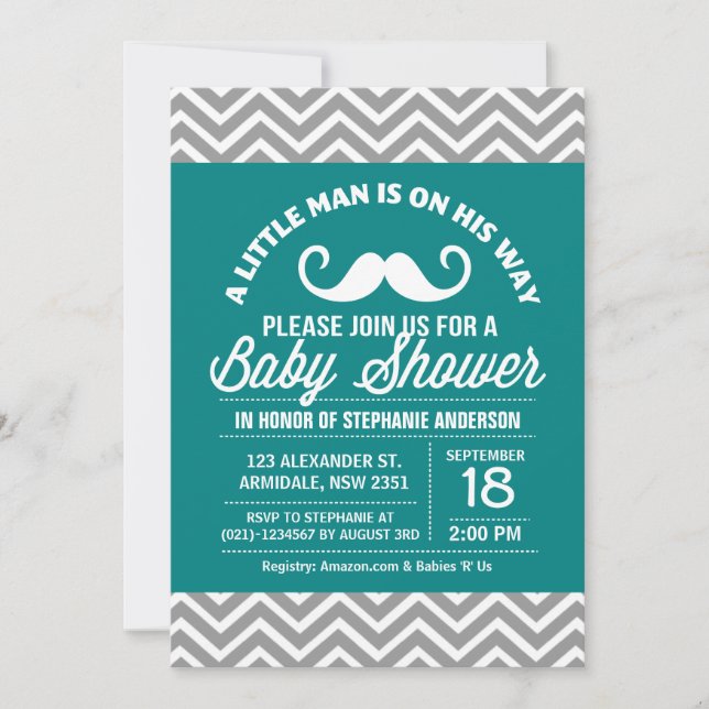 Mustache kleine Babydusche Einladung (Vorderseite)