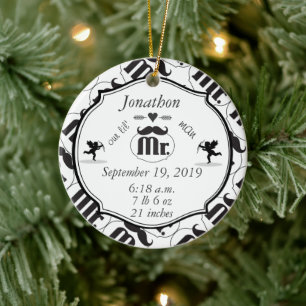 Mustache Lil Man Baby Boy Stats Keramik Ornament