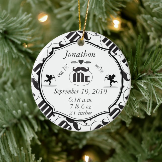 Mustache Lil Man Baby Boy Stats Keramik Ornament (Baum)