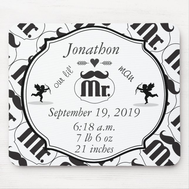Mustache Lil Man Baby Boy Stats Mousepad (Vorne)
