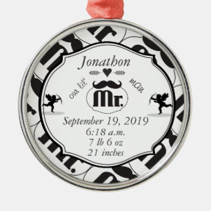 Mustache Lil Man Baby Boy Stats Silbernes Ornament
