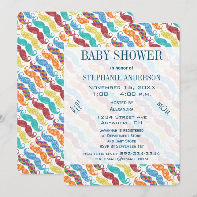 Mustache Lil' Mr Lil' Man Retro Baby Shower Einladung (Vorne/Hinten)