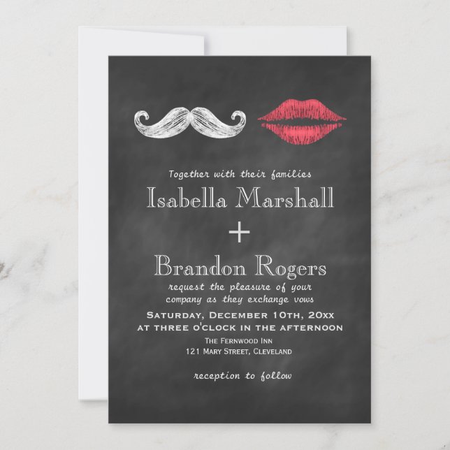 Mustache & Lips Hochzeit Einladung (Vorderseite)