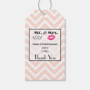 Mustache & Lips Mr. & Mrs Peach Zickzack Wedding Geschenkanhänger