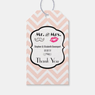 Mustache & Lips Mr. & Mrs Peach Zickzack Wedding Geschenkanhänger