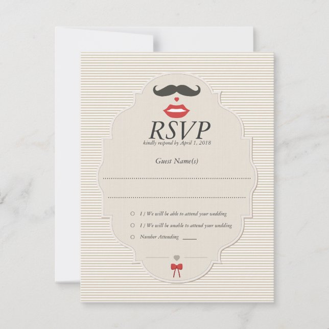 Mustache Lips Retro UAWG Wedding Card RSVP Karte (Vorderseite)