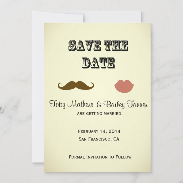 Mustache & Lips Rett-the-date Save The Date (Vorderseite)