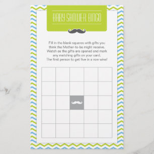 Mustache / Little Man Baby Shower Bingo Game Card Briefpapier