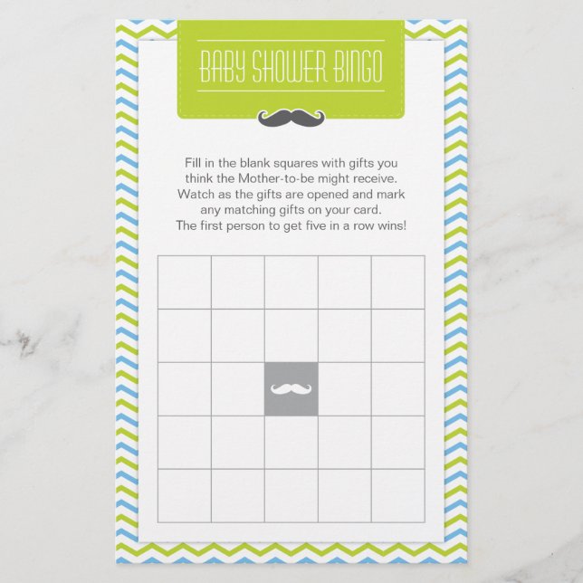 Mustache / Little Man Baby Shower Bingo Game Card Briefpapier (Vorderseite)
