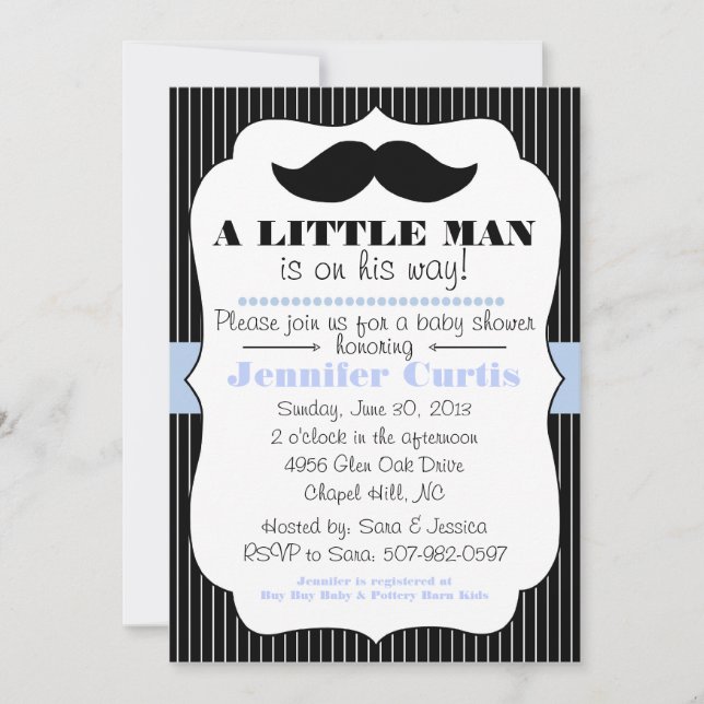 Mustache Little Man Baby Shower Einladung (Vorderseite)