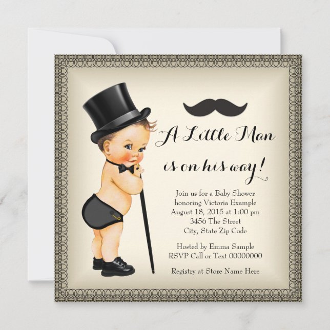 Mustache Little Man Baby Shower Einladung (Vorderseite)