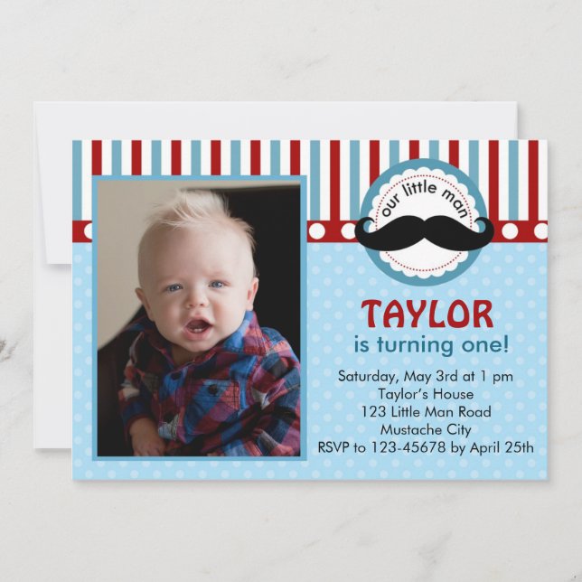 Mustache Little Man Birthday Invitation (Foto) Einladung (Vorderseite)
